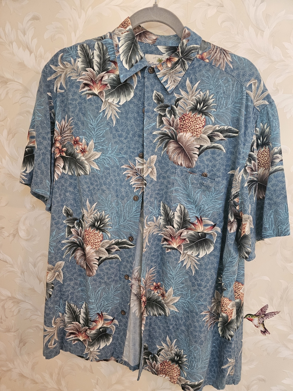Men's Blue Tropical Pineapple Button-Down Camp Shirt